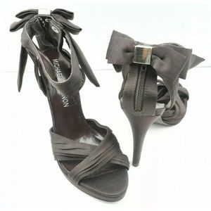 Brown Satin Heels Size 6 Ankle Strap Open Toe